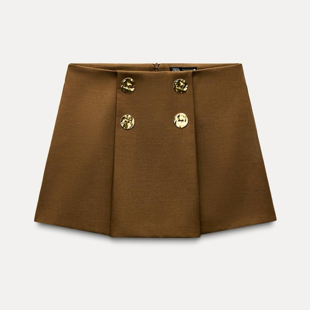 ZARA BUTTONED BOX PLEAT SHORT SKIRT